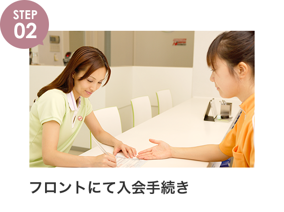 フロントにて入会手続き